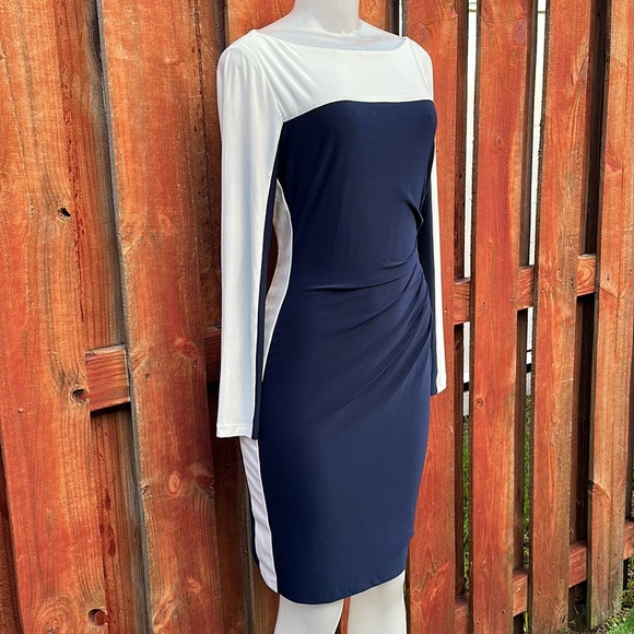 Ralph Lauren Blue Ruched Long Sleeve Bodycon Dress Size 4 - Picture 3 of 11